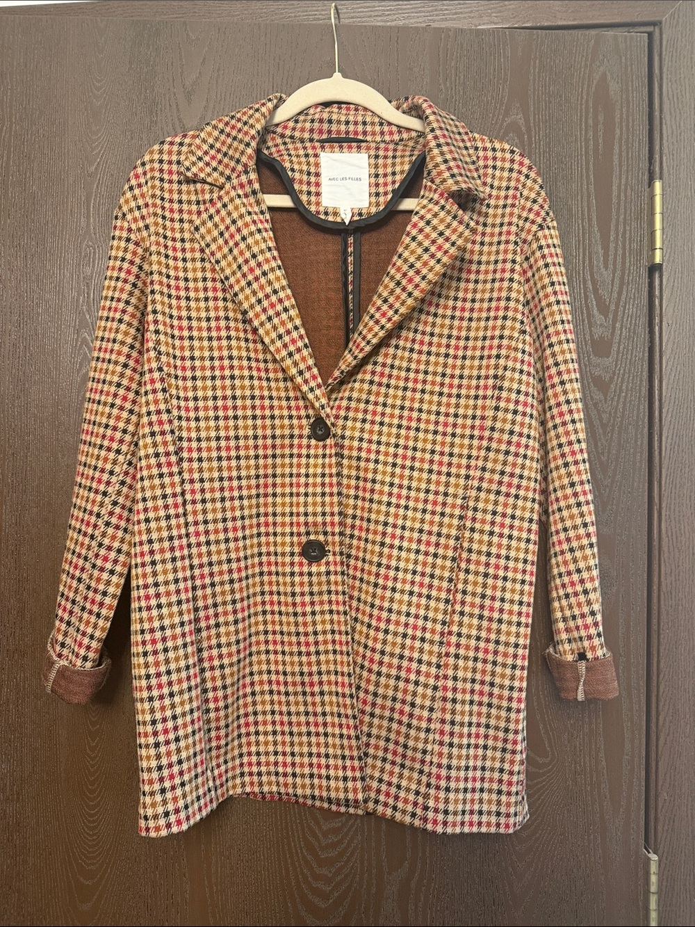 Avec Les Filles Multi-Color Houndstooth Pea Coat